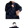 Estilo Transfronterizo Otoño e Invierno Estilo Perezoso Retro Cuello Solapa Media Cremallera Holgado Versátil Jersey de Punto de Manga Larga para Hombre
