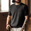 Nova Camisa de Malha Masculina Estilo Americano com Gola Henley Texturizada de Manga Curta, Marca Tendência Outono Respirável Jacquard para o Dia a Dia Manga Curta para Homem