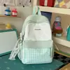 Mochila fofa estilo Newins com estampa xadrez de bolinhas para meninas, alunos do ensino fundamental e médio, mochila escolar, leve, grande capacidade, mochila de viagem