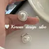 Pendientes de Plata Estilo Ins Dongdaemun de Corea del Sur Plata de Ley S925 Pendientes de Aro Cuadrados con Perlas Suaves Elegantes