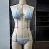 Biquíni Sexy de Renda com Tiras Novo Estilo Europeu e Americano 2025 Popular Transfronteiriço Renda Biquíni Dividido em Duas Cores para Mulheres