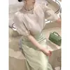 Blusa de Gasa Blanca Francesa de Manga Corta para Mujer 2026 Nuevo Estilo de Verano Top con Lazos en la Espalda y Mangas Abullonadas