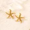 Pendientes de Moda Europeos y Americanos de Acero Inoxidable, Pendientes Florales de Nicho, Pendientes Estilo Océano Chapados en Oro de 18K, Pendientes de Acero de Titanio