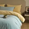 Juego de ropa de cama de cuatro piezas de algodón cepillado de color sólido estilo minimalista, funda de edredón de algodón puro, sábana, juego de ropa de cama de tres piezas para dormitorio