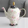 Conjunto de Café Luxuoso em Porcelana de Osso com Bordas Douradas, Estilo Pintura a Tinta Transfronteiriça, com Xícaras, Pires, Bule Grande, Conjunto para Chá da Tarde, Conjunto para Chá de Ervas e Conjunto para Água