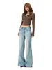 YECHUAN#Jeans de Tiro Medio Microacampanados para Mujer 2026 Nuevo Estilo Otoño Hebilla de París Lavados Pantalones Acampanados Adelgazantes