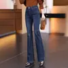 Jeans de Campana Retro para Mujer 2026 Nuevo Otoño Azul Petite Strass Hot-fix Cintura Alta Adelgazantes Con Strass Pantalones de Boca de Campana