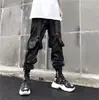 Calças de carga de fita casual de hip hop de rua europeia e americana Hip Hop Hip hop Casual Moda masculina de nove pontos