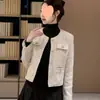 Chaqueta Estilo Tweed para Mujer Primavera y Otoño Nuevo Top Diseño Retro de Gama Alta Verde Aspecto Adelgazante Chaqueta Corta para Dama