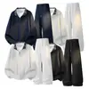 Novo conjunto casual de outono e inverno para homens, feito de algodão chinês, 320g, inclui uma blusa de moletom com meio zíper e gola virada, e calças esportivas compridas.