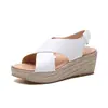 Sandalias de Cuña de Talla Grande para Mujer Deseo Amazon Europeas y Americanas Tejidas con Paja Cuerda de Cáñamo Punta Abierta Sandalias Romanas Cruzadas con Punta Abierta para Mujer
