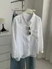 Camisa de Bolso Fina de Tencel e Linho para Outono de 2026 para Mulheres, Estilo Coreano Cor Sólida Gola Reversível Camisa Cardigã Top Jaqueta