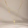Colar Cruzado Wanxing Europeu e Americano Transfronteiriço de Aço Inoxidável Não Desbota Camada Dupla, Colar Nicho Personalizado de Luxo Leve, Estilo Ins
