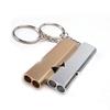 Llavero de Acero Inoxidable Silbato Pequeño Tubo Doble Plano de Alta Frecuencia Metal Exterior Primeros Auxilios Autorescate Supervivencia Accesorios