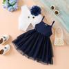 Shein Conjunto de Duas Peças Verão Novo para Meninas Europeias e Americanas, Colete Patch Floral, Camisola, Saia de Tela