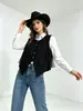 Chaleco corto con flecos para mujer de Amazon europeo y americano, chaqueta de gamuza retro casual de los años 70 con frente abierto y botones