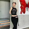 Moda Femenina Europea y Americana Transfronteriza Verano 2026 Nuevo Estampado Floral Cuello Redondo Sin Mangas Hueco Ajustado Crop Top para Mujer