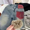 Pantalones vaqueros para niños, forrados de felpa y engrosados, estilo unisex, pantalones largos, pantalones de bebé de moda, nuevos