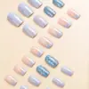 Adesivos de Manicure Vestíveis de Alta Qualidade, Adesivos de Unha Postiça da Moda Azul Leitoso, Adesivos de Unha Vestíveis de Flocos de Neve Rosa e Brancos