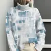 Estación Independiente de Amazon Temu Chaqueta Cardigan Suéter de Cuello Alto Estampado Abstracto Multielemento 3D para Mujer E127
