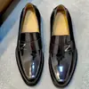 Zapatos de Vestir de Cuero para Hombre de Alta Gama Mocasines Penny Italianos Brillantes Piel de Vaca de Primera Capa Slip-on Completamente Hechos a Mano Letras Metálicas