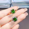 Venta al por mayor de fábrica Popular Anillo de Diopsida Natural Plata S925 Incrustado con Piedra Principal 6*8 Joyería de Lujo Venta Directa de Fábrica