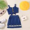 Conjunto Europeu e Americano Transfronteiriço de Roupa Infantil para Meninas: Cardigã de Botão Único com Suspensório, Chapéu de Pescador e Saia Curta, Algodão Puro e Confortável