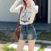 Falda de Mezclilla Vintage Desgastada Ajustada para Mujer Falda Pantalón de Cintura Alta Corte A Estilo Americano Falda Hip de Chica Popular Falda de Mezclilla Elástica