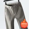 Pantalones casuales de pana de alta gama más vendidos transfronterizos para hombre, otoño e invierno, forrados de polar, corte recto holgado, pantalones de vestir casuales con elasticidad