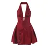 Venta al por mayor transfronteriza Verano 2026 Moda europea y americana Casual Ajustado Espalda descubierta Cuello en V Halter Vestido para mujer C18161/62