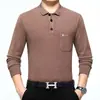 Camiseta de manga larga para hombre transfronteriza para primavera y otoño, con cuello camisero, bolsillo de pecho, top casual de cuello redondo ajustado, Camisa Polo