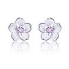 Aretes Gumao Ning Flor Morada Diamante Brillante Estilo Dulce Japonés Aretes Elegantes para Dama Aretes de Botón Flor de Cerezo Rosa Románticos