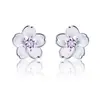 Pendientes de Flor Brillante Color Rosa y Morado Estilo Coreano Amanecer de Primavera para Mujer, Pendientes de Botón Frescos y Elegantes, Pendientes Románticos de Flor de Cerezo