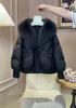 241077 Daaimaiyiyuan 2026 Invierno Nueva Moda Suelto Negro Engrosado Cálido Abrigo de Algodón con Cuello de Piel, Elegante