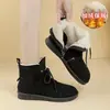 Botas de Algodão Quente com Cadarços Aveludados Femininas 2026 Inverno Novo Cadarços de Couro Macio Botas Martin Casual Retro de Salto Baixo