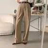 Os tamanhos foram atualizados. Calças casuais simples, de nicho, versáteis para o trajeto, cintura alta, modeladoras, com dois bolsos, caimento fluido, perna reta