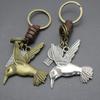 Chaveiro criativo masculino liga pássaro vintage tecido couro de vaca chaveiro bronze