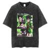 Playera Lavada Vieja Nuevo Cazador de Tiempo Completo Anime Talla Europea Estampada Manga Corta Retro Estilo Americano Holgada Manga Corta