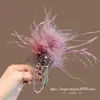 Elegante Pinza para el Cabello de Plumas Esponjosas y Cristales para Mujer, Pinza de Pato de Moda de Gama Alta Estilo Coreano, Pinza Lateral para Mechones Sueltos