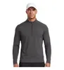 Top de poliéster imitación algodón para hombre, cuello mao, media cremallera, manga larga, ligero, transpirable, elástico, agradable para la piel, para fitness al aire libre y uso casual