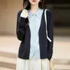 Camisa de punto de dos piezas falsas de temperamento intelectual con solapa, cárdigan de punto para mujer, abrigo suéter casual suelto en capas para otoño e invierno, ropa exterior