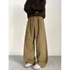 Pantalones de pana marrones estilo americano para hombre, primavera/otoño 2026, corte holgado, talla grande, pantalones casuales vintage de trabajo pesado de pierna ancha