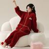 Pijamas de mujer otoño e invierno de forro polar coral grueso con forro polar de franela para el hogar, ropa de invierno rojo brillante, año de nacimiento