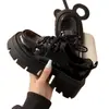 Zapatos de Cuero Metálico con Suela Gruesa para Aumentar la Altura para Mujer, Nuevo Modelo 2025, Zapatos de Salón Individuales Negros con Cordones Estilo Británico Retro para Estudiantes