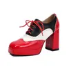 Zapatos Planos de Encaje con Bloques de Color y Cordones, Punta Cuadrada, Nuevos 2025, Zapatos de Tacón Grueso con Suela Gruesa de Flor Quemada, Tallas Grandes 40-48, Exportación Transfronteriza