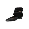 Zapatos Mary Jane cuadrados retro de cuero genuino para mujer, con un diseño interior que aumenta la altura, correas trenzadas, hebillas de cuero y un estilo único y de nicho.. Recién llegado