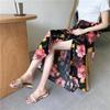 Falda Floral Largo Medio Chifón Fruncido Vacaciones Protección Solar Falda de Playa Falda de Una Pieza Moda