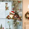 Búho de Santa Claus Navideño Luces de Colores Pegatina para Ventana Decoración del Hogar Pegatina Electrostática Visible por Ambos Lados