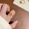 "Bosque de Arce al Atardecer" Otoño e Invierno Hoja de Arce Roja Brillante Anillo para Dedo Fiesta de Estudiantes Temperamento Exquisito Súper Bonito Anillo de Dedo Femenino