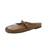 Sapatos Retrô de Couro Macio Estilo Vovó 2026 Nova Coleção Primavera e Outono Mules Planas Femininas de Encaixe com Bico Dividido